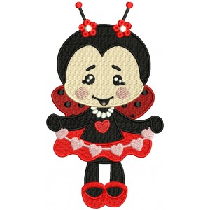 Cute Little Baby Girl Ladybug Filled Machine Embroidery Design Digitized Pattern
